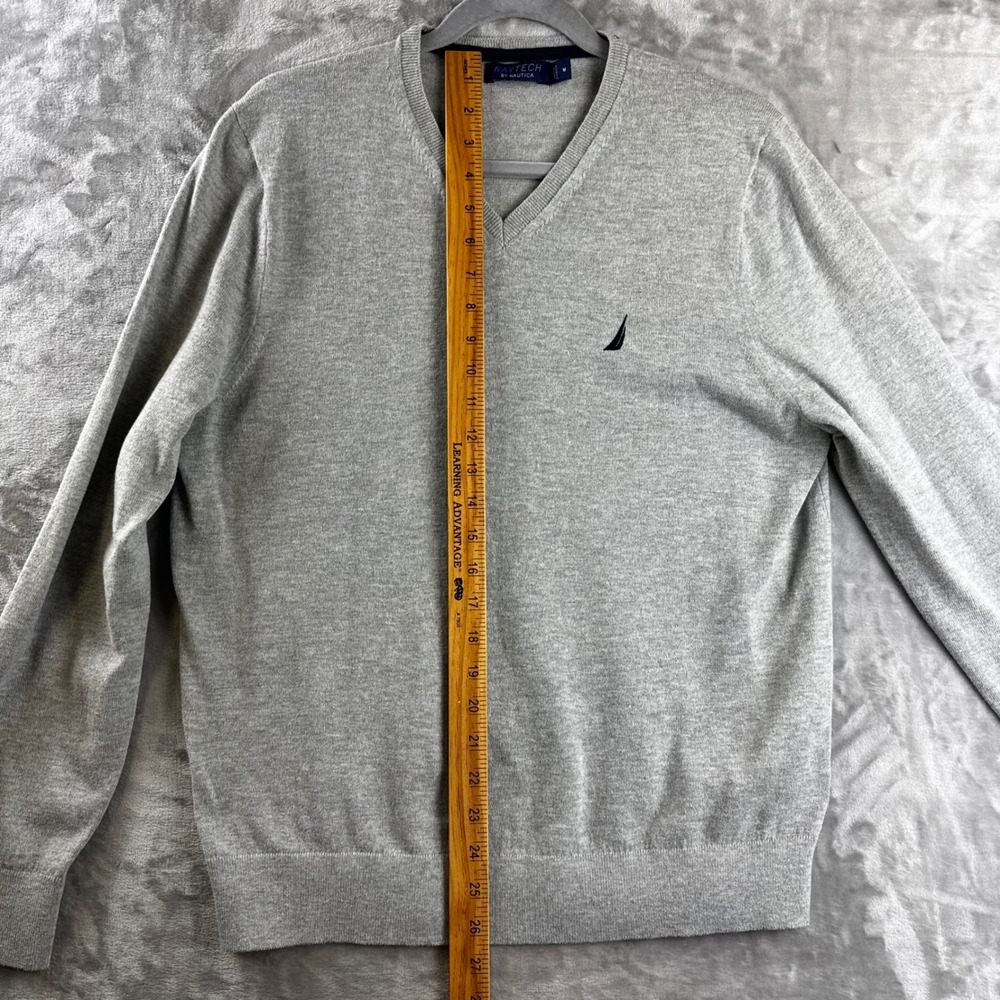 Nautica Navtech V-Neck Sweater Mens Medium Gray Long Sleeve Pullover (1723) - Picture 8 of 9